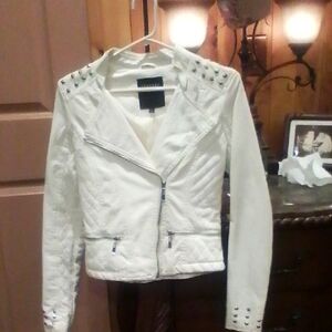 Women's White Studded Jacket Leather